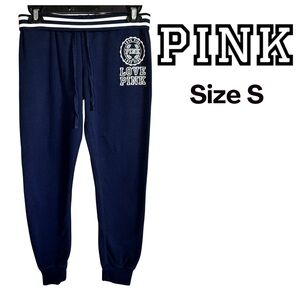 Victoria's Secret Women’s Pink Joggers Navy Fold Over Waist Low Rise Size S EUC